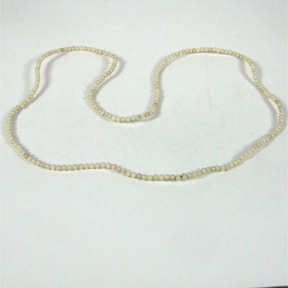 Beige Colored Round Stone Beaded Necklace 32 Long Handmade Natural Material